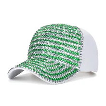 Блестящая женская бейсбольная кепка женская шапочка с блестками сетка Выходная шляпа тысячи бриллиантов белая зеленая точка Алмаз хлопок Бейсболка