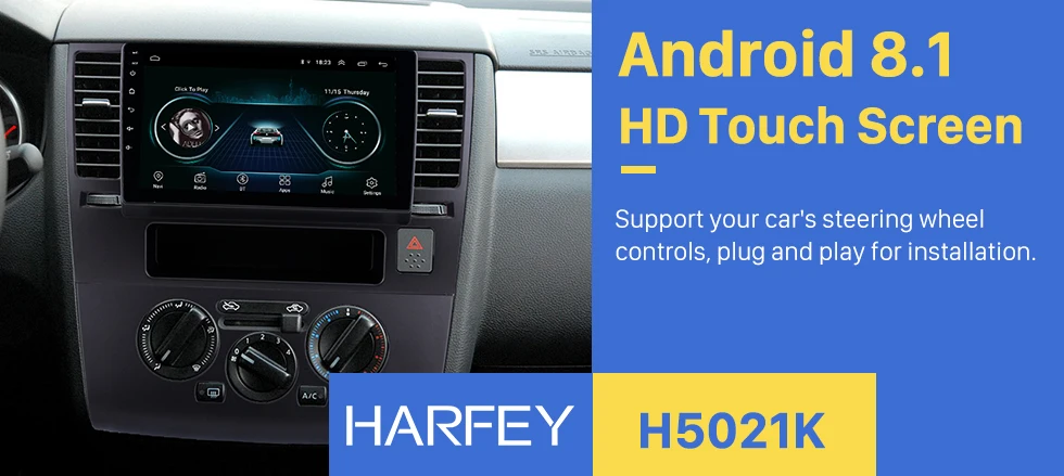 Sale Harfey HD Touchscreen Car Radio GPS Navigation  Android 8.1 9" For 2005 2006 2007-2010 Nissan Tiida with Bluetooth AUX Wifi 0