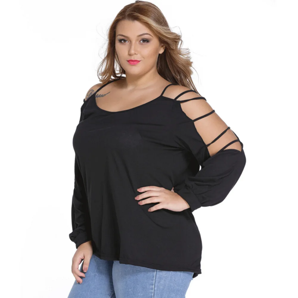 Fashion Women Casual V Neck Strap Off Shoulder Lace Up Long Sleeve T