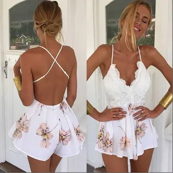 

Women Ladies Clubwear V Neck Playsuit Bodycon Party floral Jumpsuit