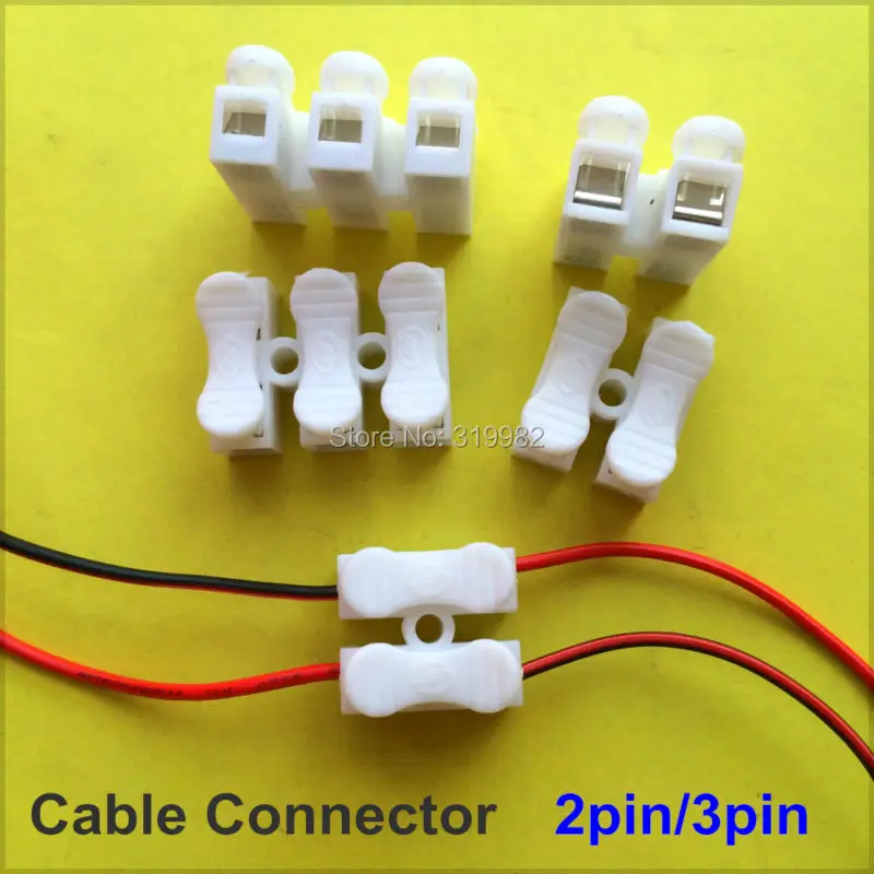 100 pcs 2pin 3pin Spring Cable Clip self lock press push quick 2P 3P