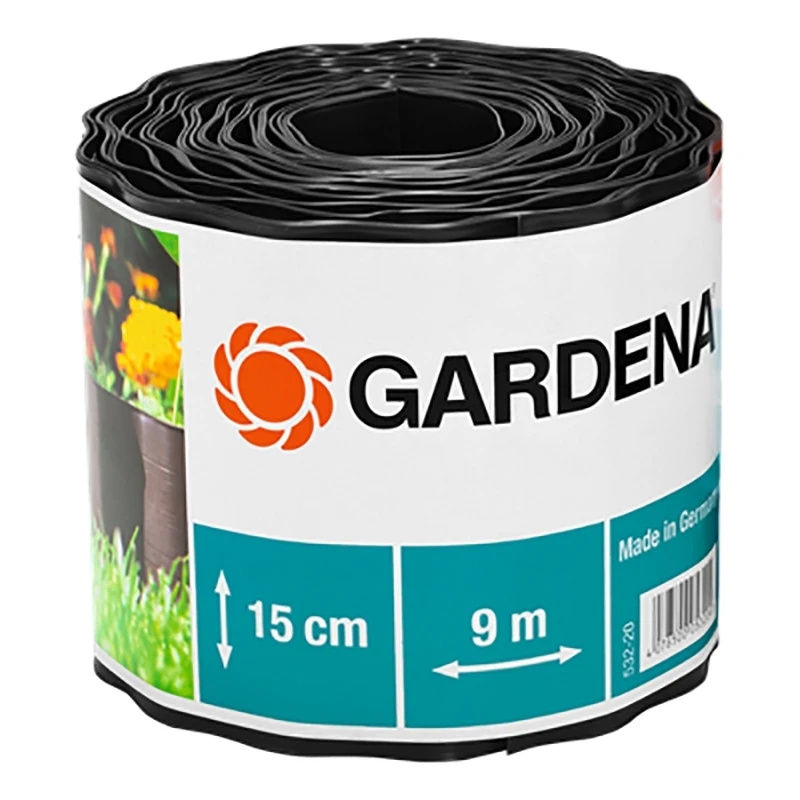 Бордюр GARDENA 00532-2000000 (Длина 9 м, высота 15 см, для обрамления цветочных клумб и газонов, предотвращает проникновение сорняков, материал- пластик)