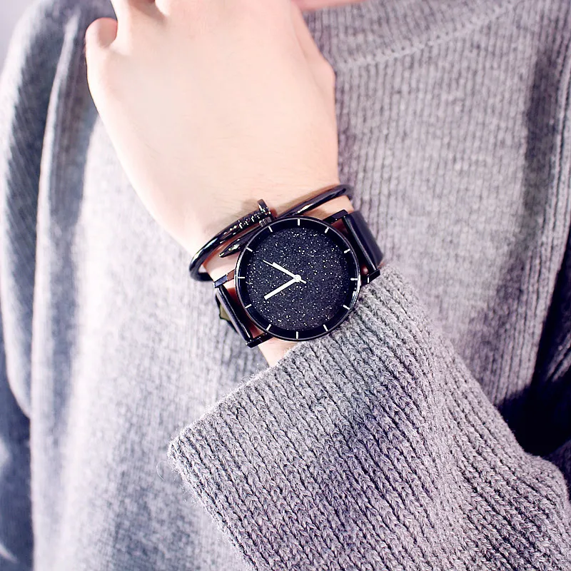 Корейский стиль Мужские Женские часы Роскошные Кварцевые женские наручные часы минимализм звездное небо часы модные повседневные кожаные часы женские