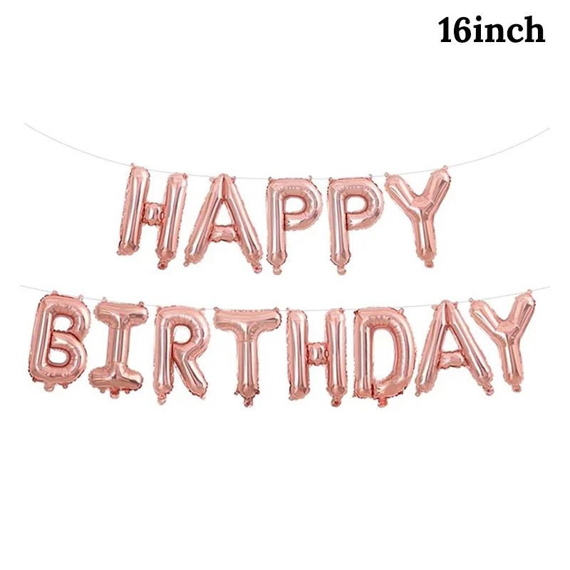 13pcs с днем рождения надувные буквы 16 дюймов Фольга шарики для день рождения вечерние украшения из розового золота серебристый, черный Globos Подарки Поставки - Цвет: Rose Gold