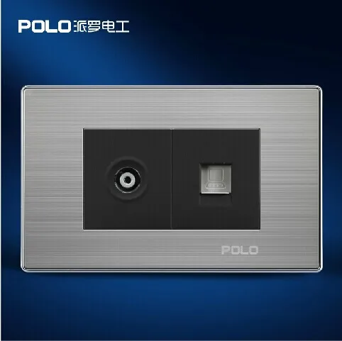 

Free Shipping, POLO Luxury Wall Socket Panel, Computer+TV Socket, Champagne/Black, Power Electrical Outlet, Plug, 110~250V