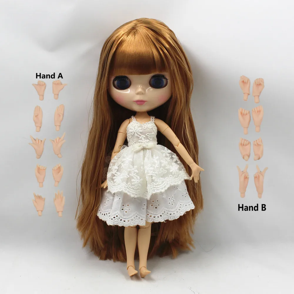 long brown straight hair with bangs/fringes bog breast joint body factory blyth nude doll bjd 1/6 30cm 260BL0535 toy gift