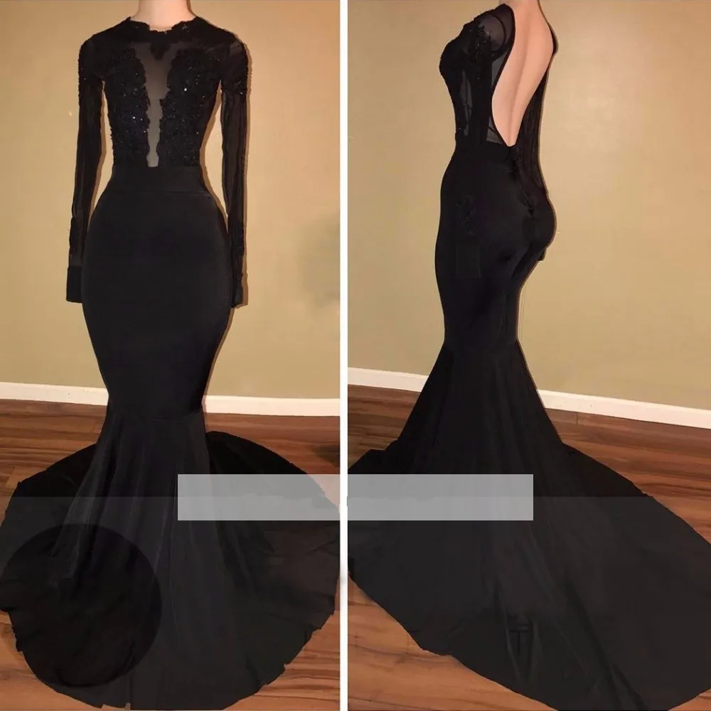 

Black Prom Dresses Mermaid Long Sleeves Lace Beaded Backless Party Maxys Long Prom Gown Evening Dresses Robe De Soiree