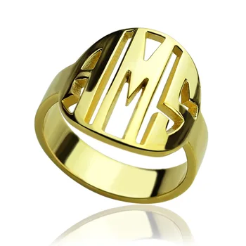 

AILIN Gold Color Monogram Initials Ring Personalized Monogram Ring Circle Block Letters Ring One & Only Just For You