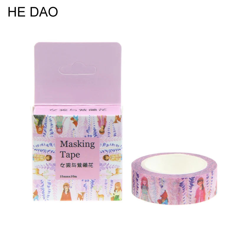 

1 PC Size 15 Mm*10m Diy Girl With Wisteria Fly Japanese Paper Washi Tapes Masking Tape Decorative Adhesive Tapes