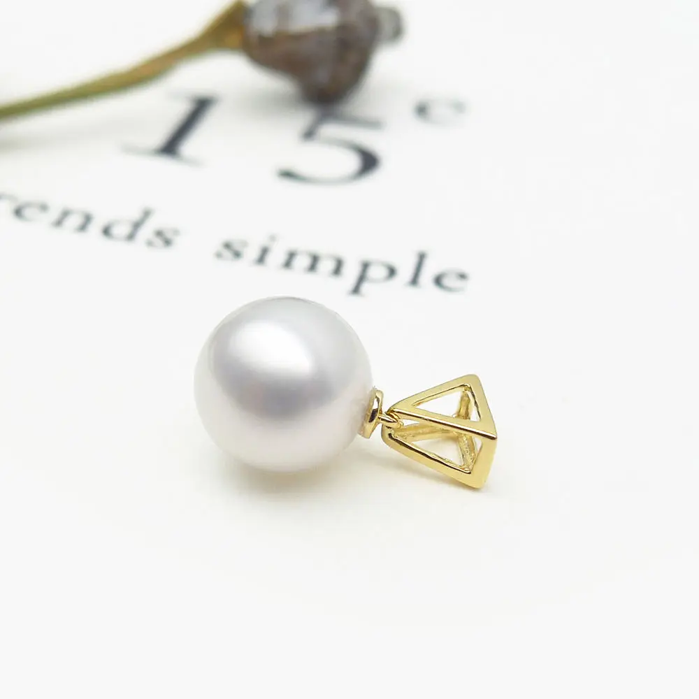 

free shipping 8-8.5MM White Real Japanese Akoya Cultured Pearl Pendant 18 Solid Yellow Gold
