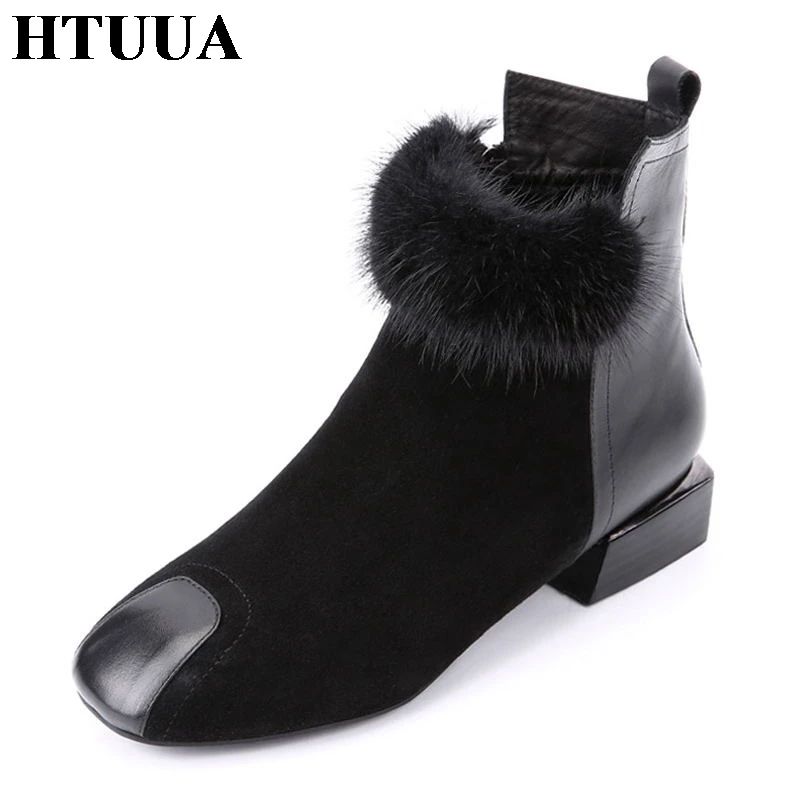 

HTUUA 2018 New Autumn Winter Boots Women Shoes Fluffy Fur Plush Warm Short Ankle Boots Fashion Martin Boots Bottes Femme SX1662