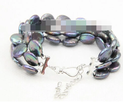 

xd 00755 7"-9.5" 3row 12mm coin fastener black pearls bracelet
