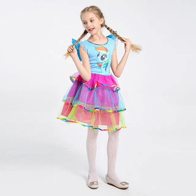 Rainbow Unicorn Princess Dress + Pony’s Wig + Wing Girl Cloths Set