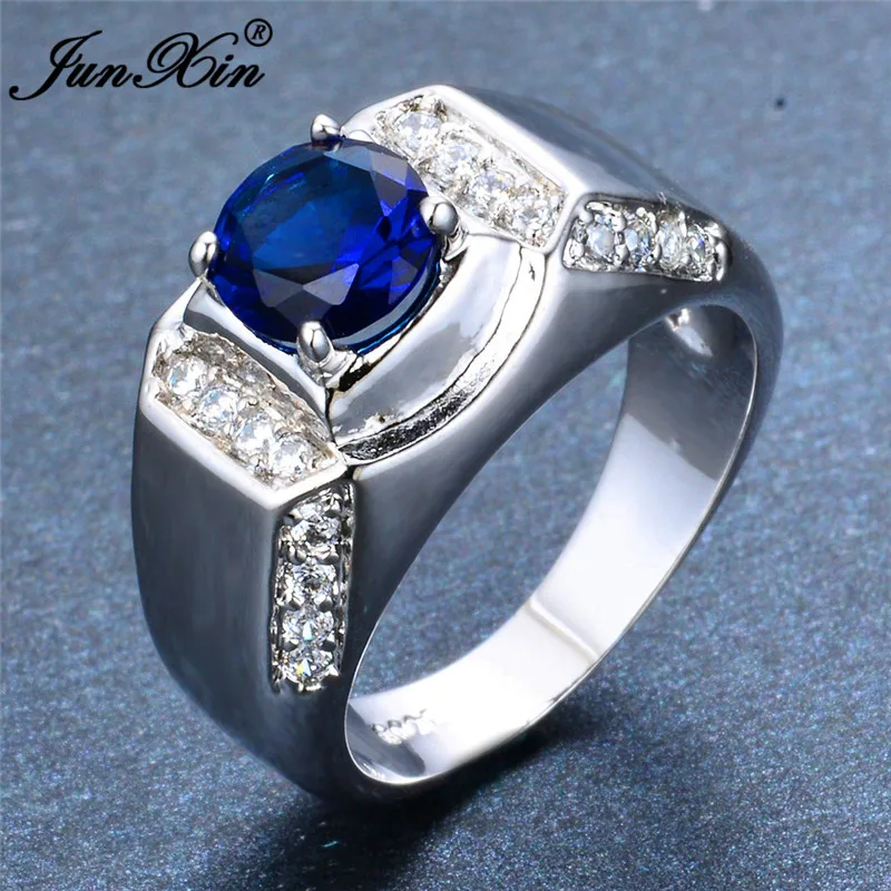 

Male Female 925 Silver Finger Ring Simple Blue Round Zircon Stone Ring Promise Love Engagement Rings For Men And Women