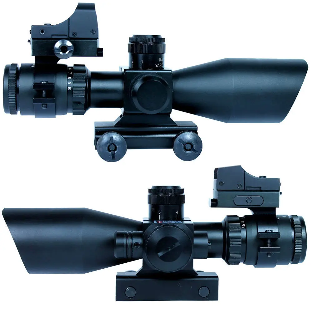 

COMBO 2.5-10X40 Airsoft Rifle Scope with Red Laser & Mini Reflex 3 MOA Red Dot Gun Tactical Riflescope Weapon Telescopic Sight