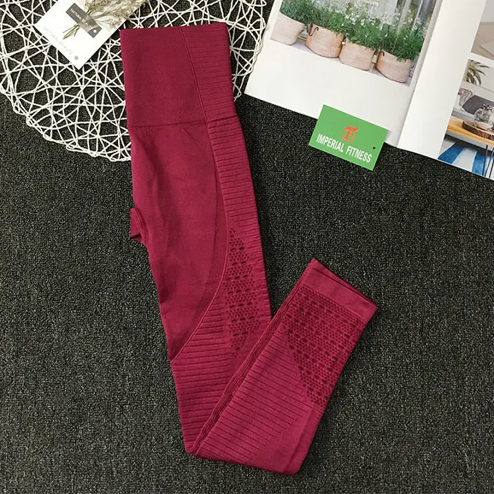 Женские энергетические Бесшовные штаны для йоги с контролем живота, супер эластичные колготки для спортзала, спортивные Леггинсы с высокой талией, штаны для бега, deporte mujer - Цвет: Wine Red