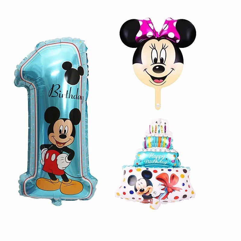 

3pcs Mickey Number 1 Foil Balloons 1st Birthday Party Decorations Kids Minnie Birthday Party Decorations Globos Children's Gift