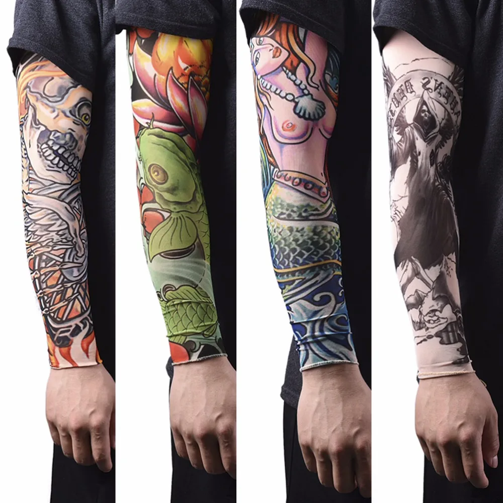 

1Pc Nylon Tatoo Arm Stockings Arm Elastic Fake Warmer Temporary Cover Tattoo Sleeves For Men Women New Arrival