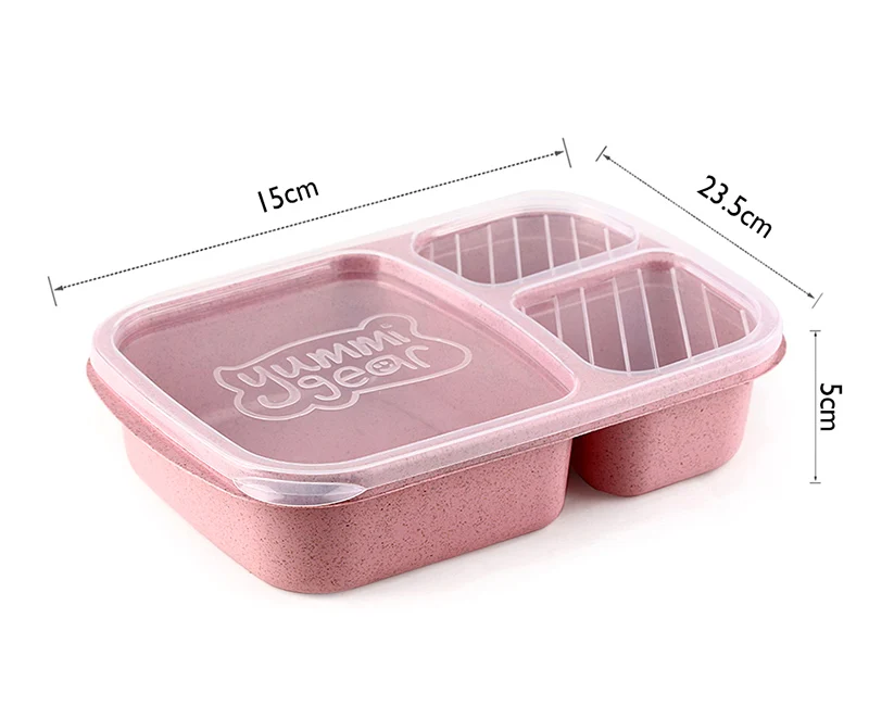 3 Compartment Plastic Bento Lunchbox Portable Kids School Lunch Boxes Wheat Straw Storage Food Containers for Picnic Dinnerware (12)