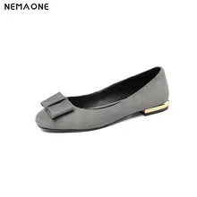 NEMAONE black gray sweet ladies dlat shoes plus size 43 bowties square heel casual single shoes women low heels shoes