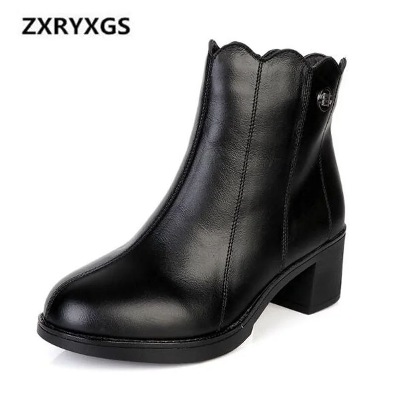 

2018 New Autumn and Winter Fashion Black Cow Leather Boots Woman Casual Comfortable Ankle Boots Non-slip Women Warm Shoes