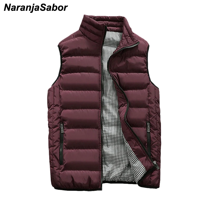 

NaranjaSabor Autumn Men's Vests 5XL Men Fashion Stand Collar Waistcoats Male Sleeveless Jackets Casual Slim Fit Cotton Pad Coats