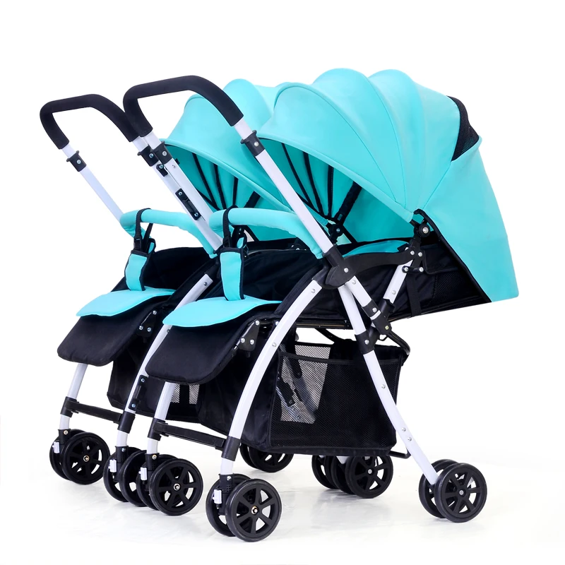 Cheap Twin baby trolley can be split, seated, reclined, reversed and folded easily. twins stroller 2side way  easy fold 2