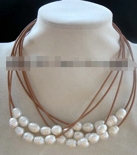 

N 5strands freshwater pearl egg &brown line necklace 18" Discount AAA