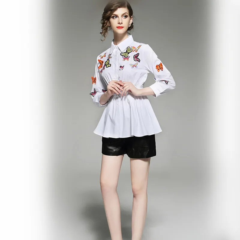 Elegant Style Butterfly Embroidery Cartoon Sleeves Blouse 2018 Fashion