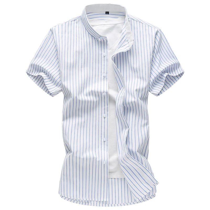 Brother Wang Мужская Повседневная тонкая полосатая рубашка, летняя Новинка, мужская Тонкая деловая Модная рубашка с коротким рукавом, большой размер, бренд 6XL 7XL