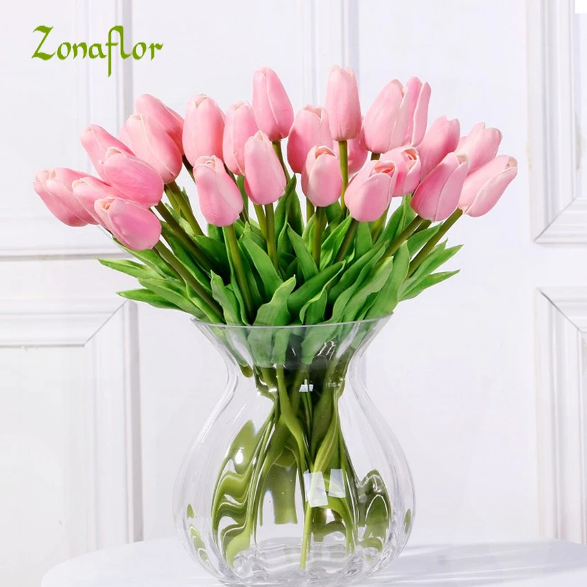 

Zonaflor 11/31PCS Tulip Decorative Flower Wedding Real Touch PU Bride Bouquet For Home Decoration Fake Flores Decorative Flowers