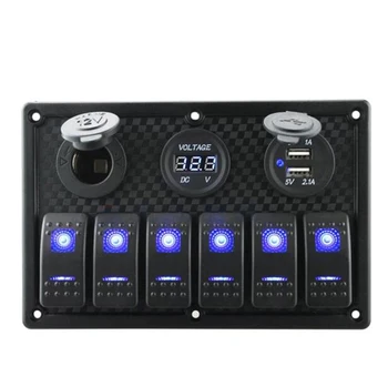

Marine/Boat Car Switch Panel 4/6/8 gang with Cigarette Socket Dual USB On/Off Rocker Switch