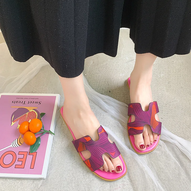 

HEE GRAND Womens H Band Sandals 2019 Summer Outdoor Slippers Fashion Print Beach Slippers Casual Flat Summer Shoes 9 XWT1802