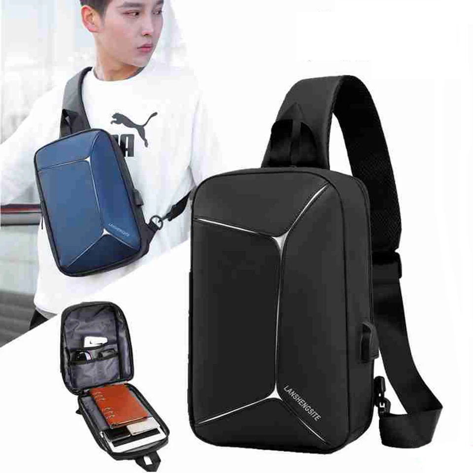 

Men Crossbody Bags Cross Body Chest Male Bag Shoulder Business Summer Daily Bag Waterproof Sac Bolsa School Mens USB Strap Packs