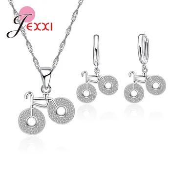 

Sport Type Cubic Zircon Women Jewelry Set 925 Sterling Silver Bike Pendant Earrings Women Wedding Sets Wholesale