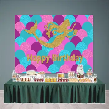 

Birthday Backdrop Baby Birthday Photo Booth Photocall HUAYI Vinyl Mermaid Background W-893