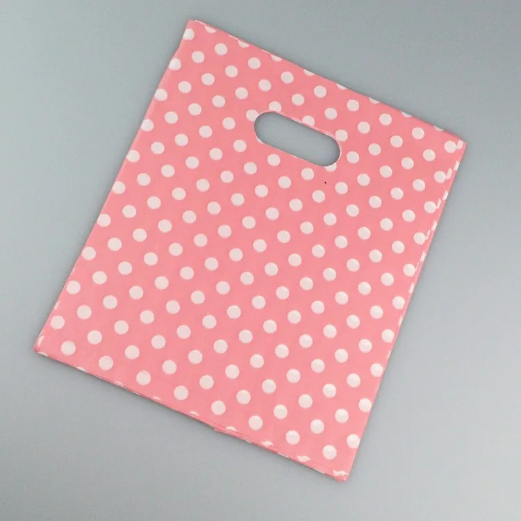 100ピース/ロット白ドットピンクプラスチック袋20 × 25センチブティックギフト包装袋ジュエリープラスチックギフトバッグショッピングバッグ付きハンドル|dots  pink|bags withbags with handles - AliExpress