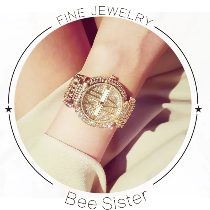 

Women's Quartz Watch Imported Movement Custom Chain Watch All Silver Rhinestone Women's Watch Round No Digital Large Dial Watch