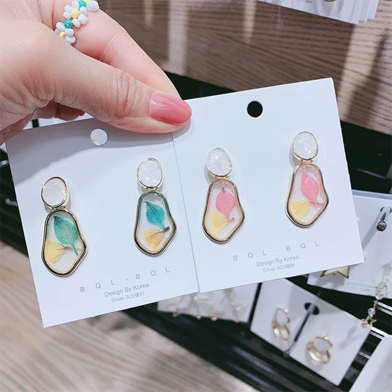 

ZG 2019 New Hit color Geometric Irregular Round 925 Silver Transparent Resin Drop Earrings for Women Girls Gift