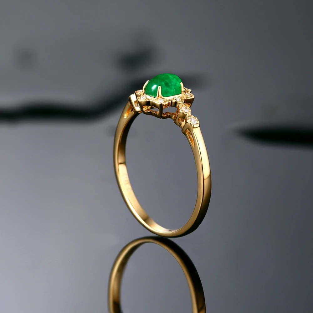 Caimao Jewerly 14K Yellow Gold 0.48ct Natural Emerald & 0.08ct diamonds Engagement Classic Ring