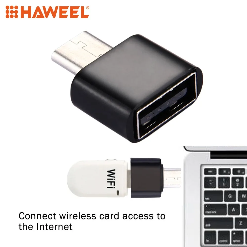 

HAWEEL Charging Adapter Plastic USB Type-C Male to USB 2.0 Female OTG Data Transmission Adapter For Xiaomi Huawei