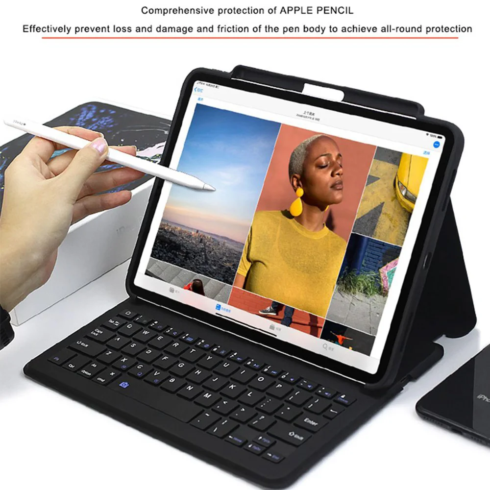Funda de teclado Bluetooth para iPad Pro 12.9 / 11 2018 Auto Sleep / Wake Smart PU Funda protectora de cuero para Apple iPad 2018 Ligero Ultra delgado Folio Soporte Funda inalámbrica Bluetooth Pen Slot Shell - 4