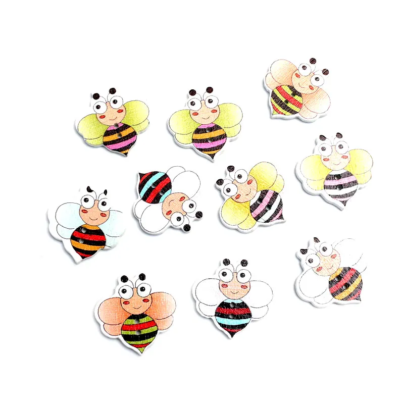 

50pcs Mixed 24x24mm Bees Wooden Buttons For Clothes Needlework Scrapbooking Crafts Diy Sewing Accessories Wood Decoration