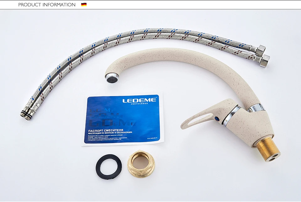 LEDEME Kitchen Faucet Bend Pipe 360 Degree Rotation with Water Purification Features Spray Paint Chrome Single Handle L5913