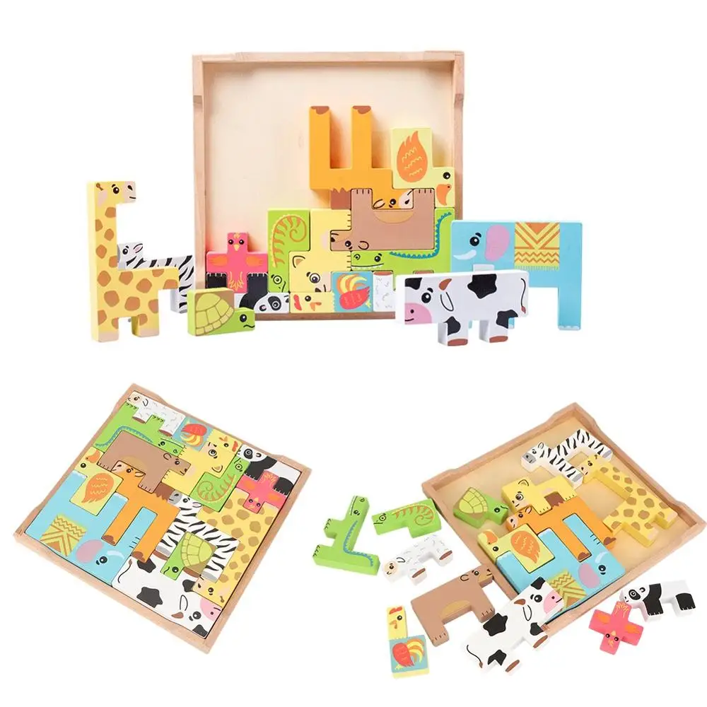 

3D Animal Building Blocks Puzzle Wooden Jigsaw Toy for Kids Children Tangram Brain Teaser Tetris Game Educational Children Gift