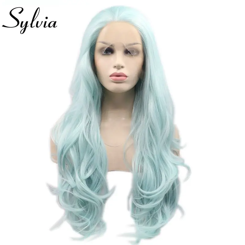 

Sylvia Heat Resistant Hair Wigs Mint Green Mermaid Body Wave Hair Synthetic Lace Front Wig For Women Christmas Cosplay Wigs