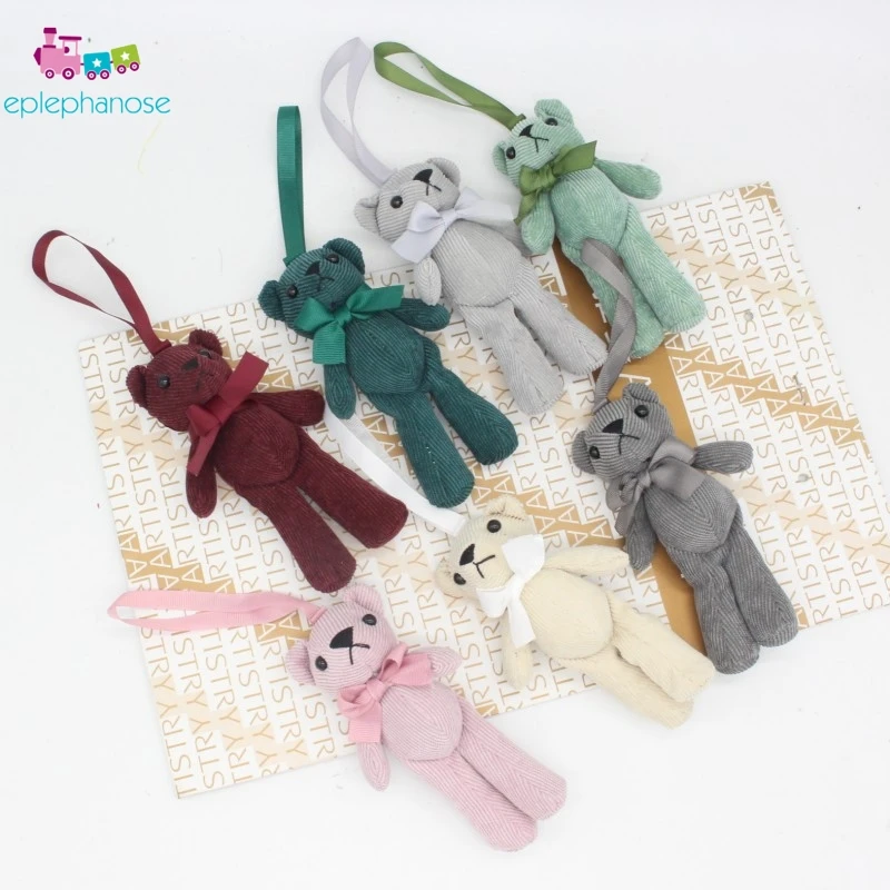 Corduroy Striped Bear Animal Stuffed Plush Toys Brown Bowknot Small Doll Car Bag Pendant Bouquet Wedding Decor Gift KeyChain