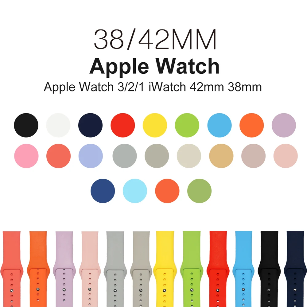 

2018 Colorful Soft Silicone Replacement Sport Band For 38mm and 42mm Apple Watch Series123 42mm Wrist Bracelet Strap For iWatch