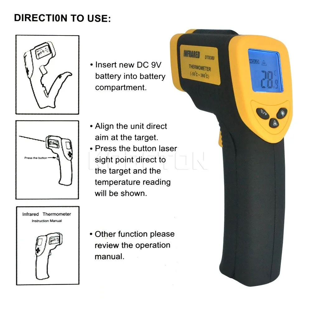 1 шт. полезный Бесконтактный лазерный инфракрасный цифровой ИК термометр ЖК-дисплей с задней светильник-50 C~ 380C