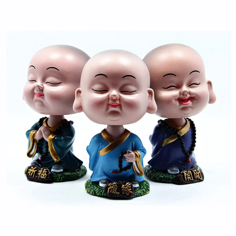 

Chinese Lovely Resin Nodding Monk Decorative Shaking Head Buddhist Tabletop Ornaments Birthday Gift Home Car Decoration